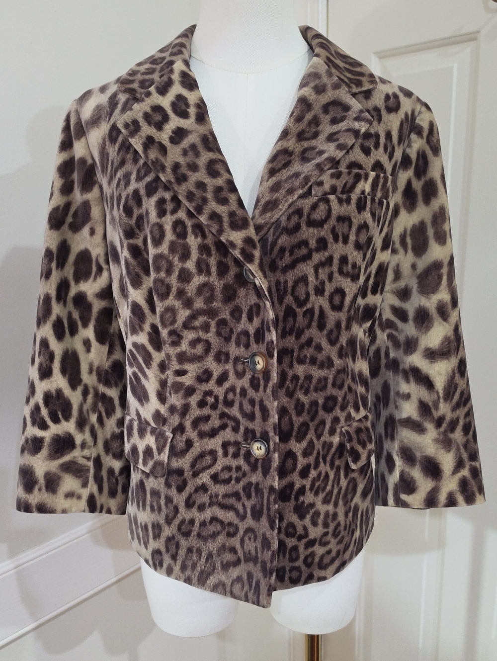 Vintage Talbots Leopard Print Velvet 3/4 Sleeve Blazer Jacket – Brown Size 14 WP